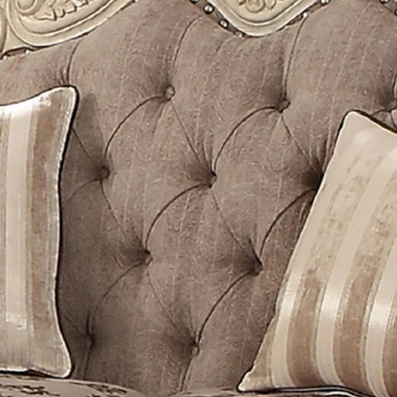 Traditional Tufted Fabric Loveseat with Cabriole Legs & Crown Scrollwork