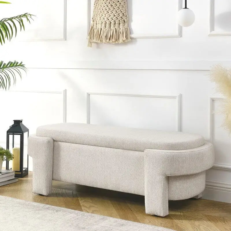 Linen Upholstered Storage Bench with Flip-Top Lid – 51.5"