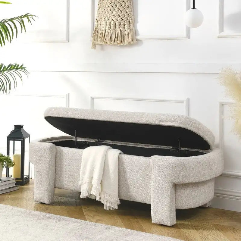 Linen Upholstered Storage Bench with Flip-Top Lid – 51.5"