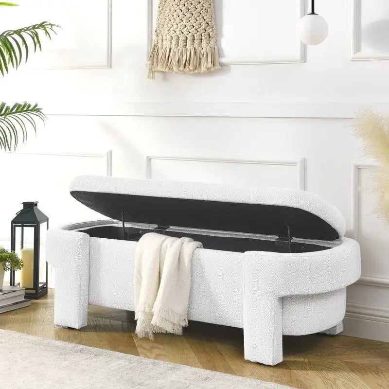 Linen Upholstered Storage Bench with Flip-Top Lid – 51.5"