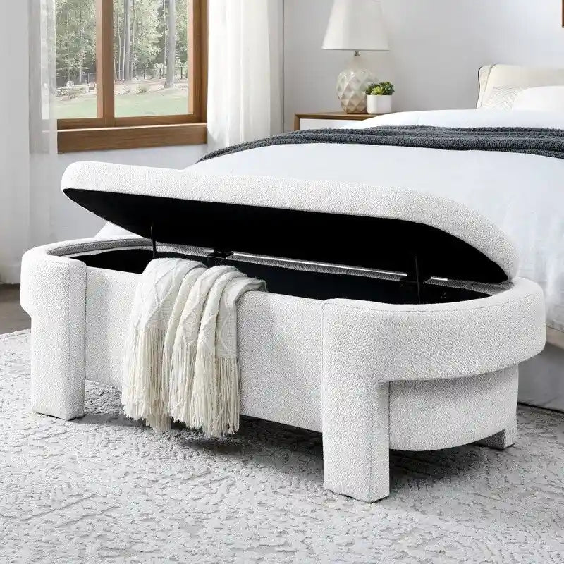 Linen Upholstered Storage Bench with Flip-Top Lid – 51.5"