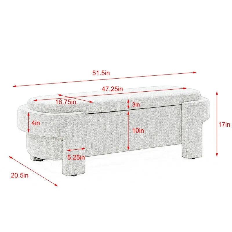 Linen Upholstered Storage Bench with Flip-Top Lid – 51.5"