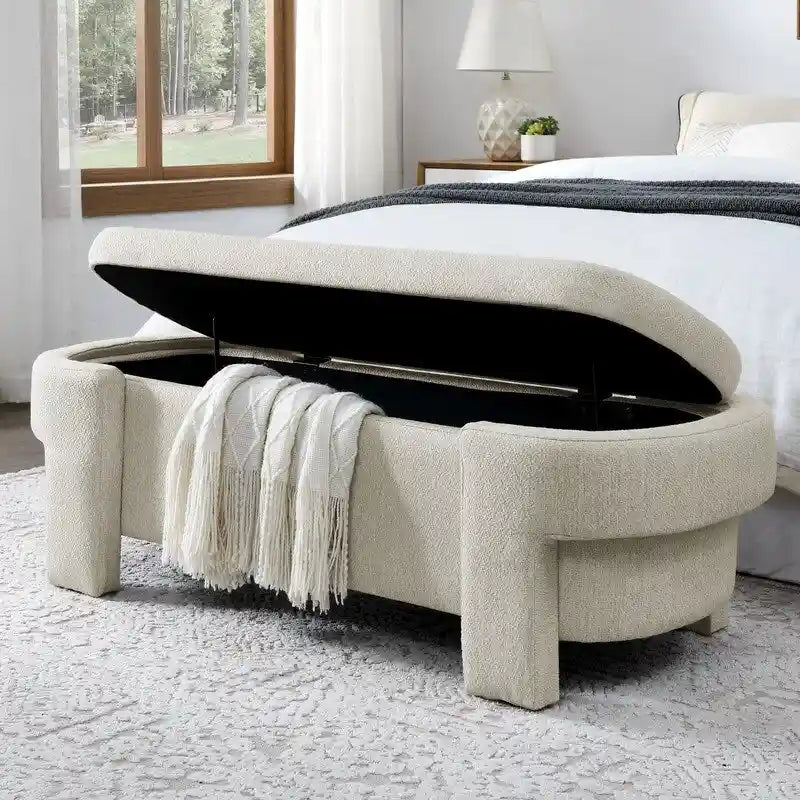 Linen Upholstered Storage Bench with Flip-Top Lid – 51.5"