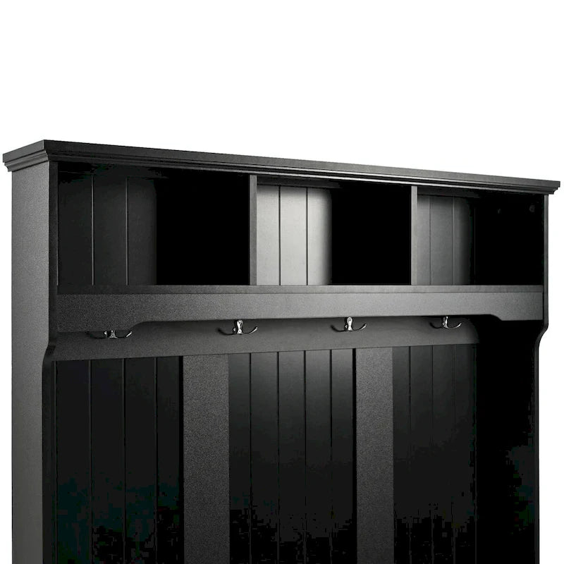 Appendiabiti da ingresso con panca contenitore, ante a persiana e ganci per cappotti