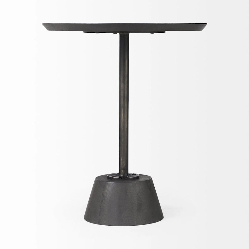 Solid Wood Pedestal Side Table with Metal Rod Detail