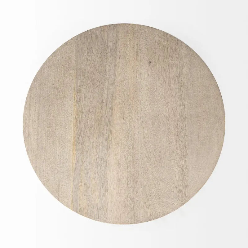 Solid Wood Pedestal Side Table with Metal Rod Detail