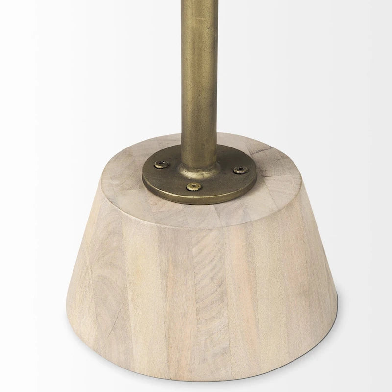 Solid Wood Pedestal Side Table with Metal Rod Detail