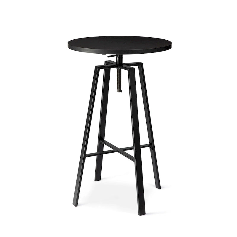 Industrial Round Pub Bar Table with Adjustable Height & Wood Top