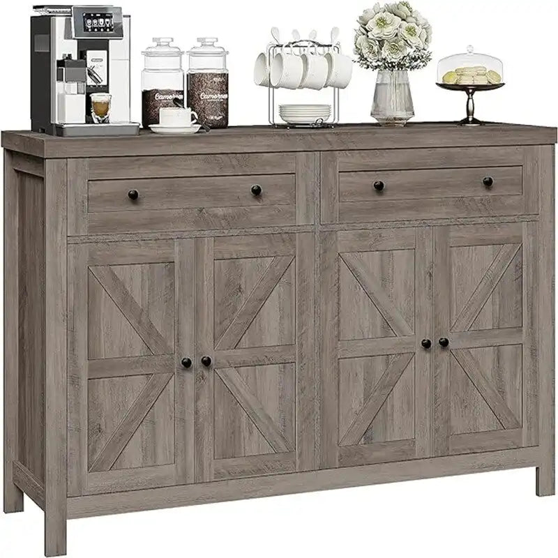Rustic Barn Door Buffet Sideboard Cabinet with Drawers