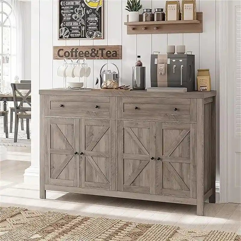 Rustic Barn Door Buffet Sideboard Cabinet with Drawers