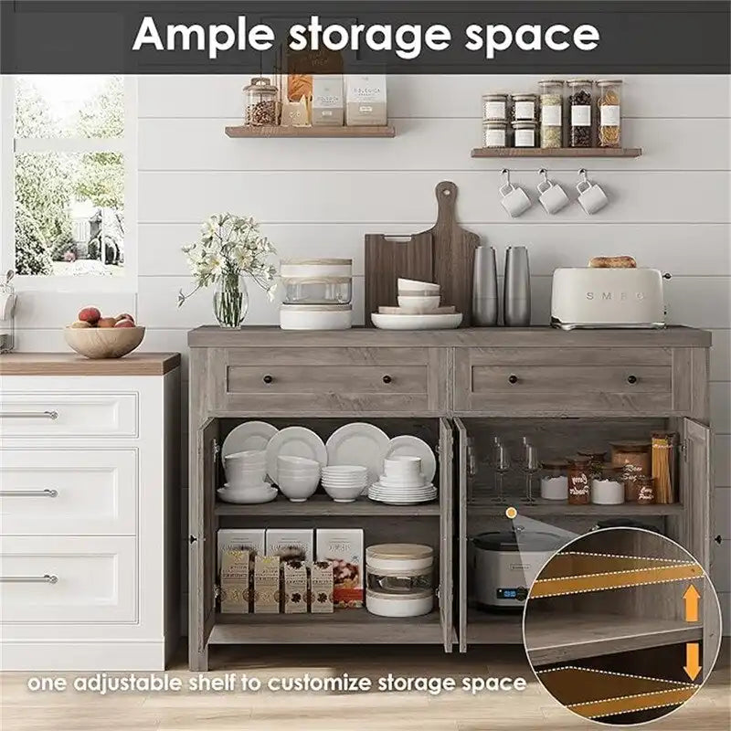 Rustic Barn Door Buffet Sideboard Cabinet with Drawers