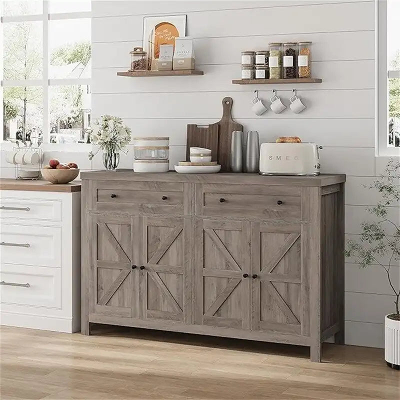 Rustic Barn Door Buffet Sideboard Cabinet with Drawers