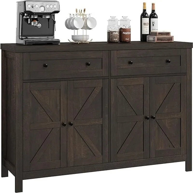 Rustic Barn Door Buffet Sideboard Cabinet with Drawers