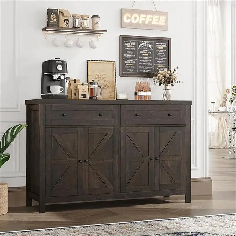 Rustic Barn Door Buffet Sideboard Cabinet with Drawers