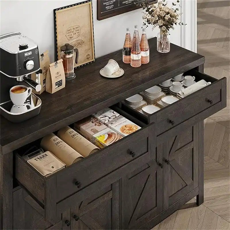 Rustic Barn Door Buffet Sideboard Cabinet with Drawers
