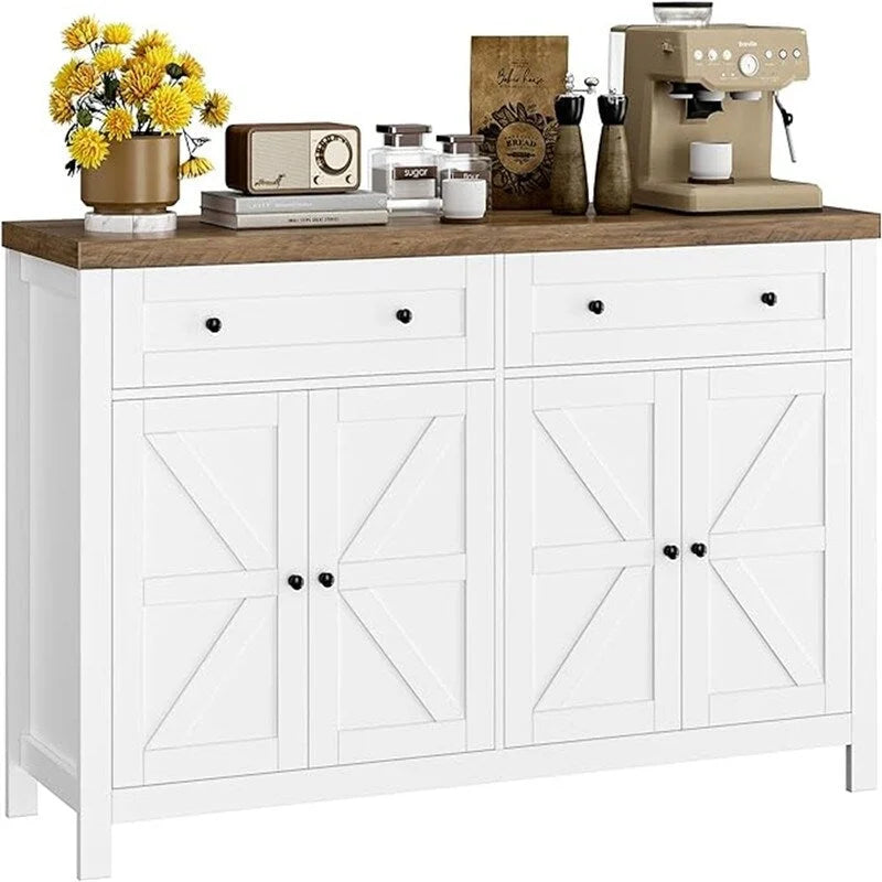 Rustic Barn Door Buffet Sideboard Cabinet with Drawers