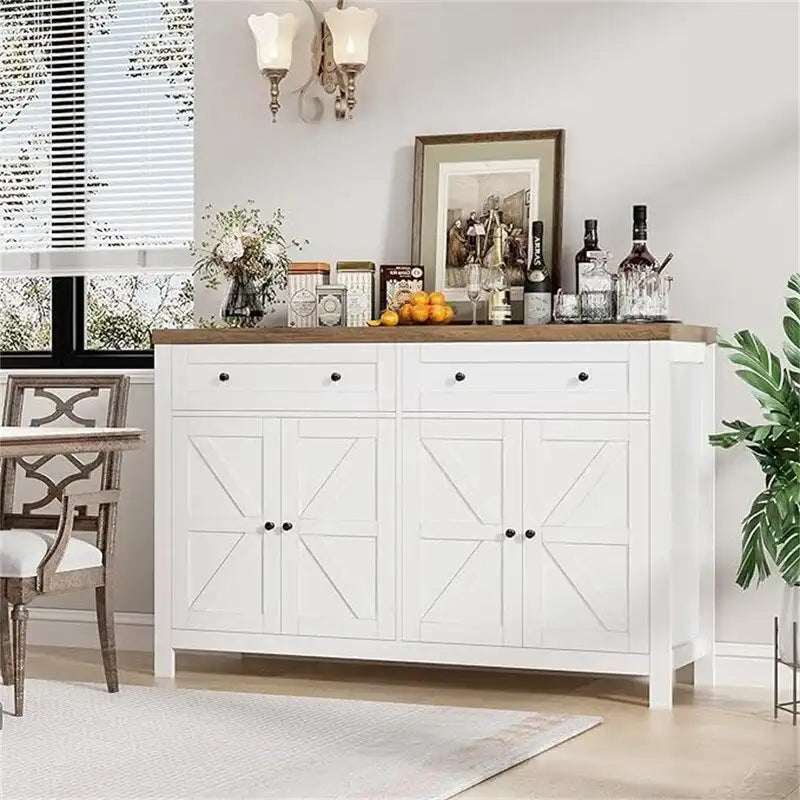 Rustic Barn Door Buffet Sideboard Cabinet with Drawers