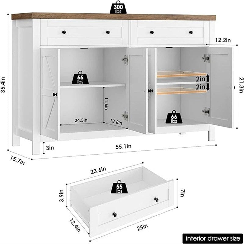 Rustic Barn Door Buffet Sideboard Cabinet with Drawers
