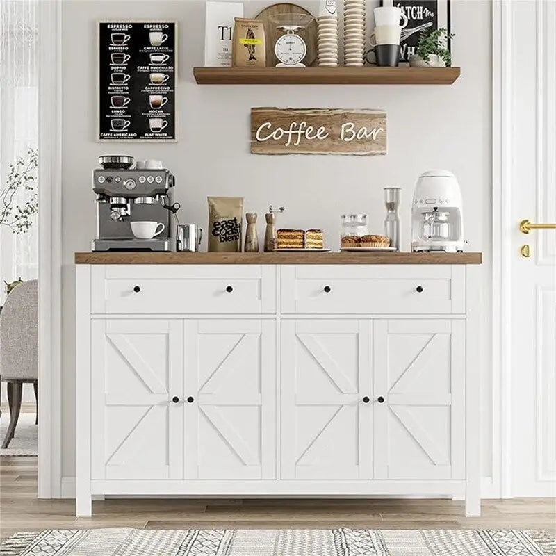 Rustic Barn Door Buffet Sideboard Cabinet with Drawers