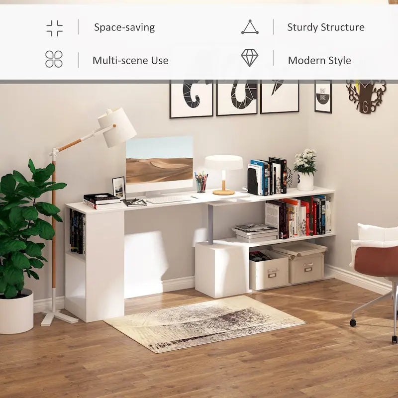 L-Shaped Home Office Desk with 3-Tier Storage Shelves