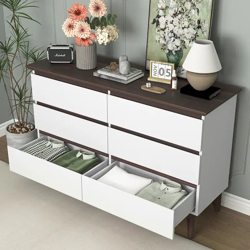 6-Drawer Wide Dresser & Storage Chest – White