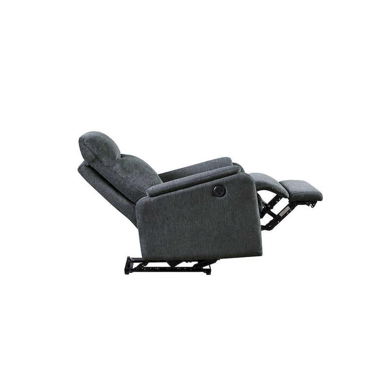 Modern Power Recliner Chair in Soft Blue Fabric with USB Charging Port
