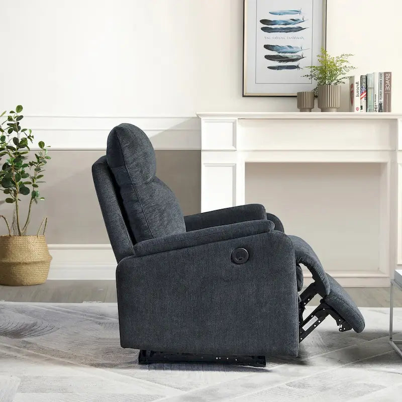 Modern Power Recliner Chair in Soft Blue Fabric with USB Charging Port